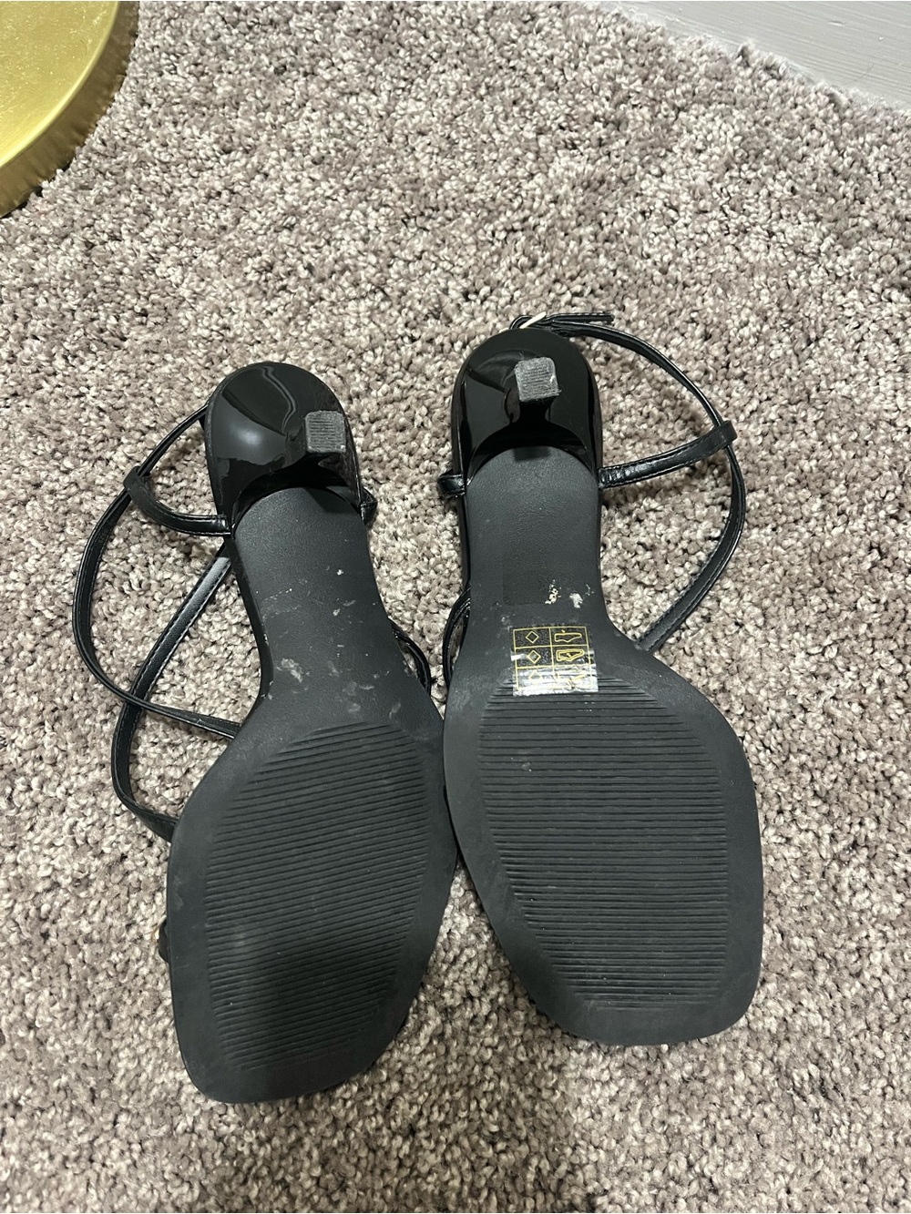 Black Strappy Heeled Sandals with Gold Accent - Picture 3 of 9